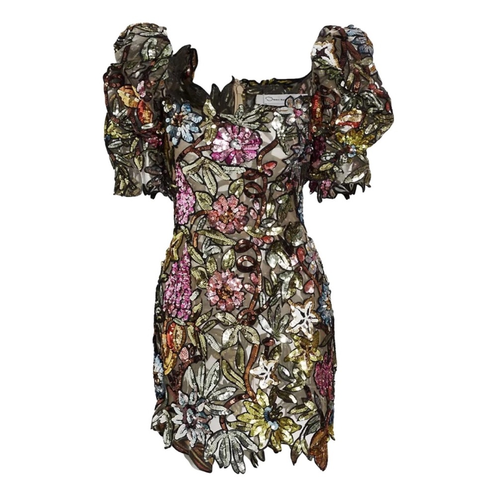 Oscar de la Renta sequin floral appliqué dress- Size 4 never worn - Picture 3 of 7